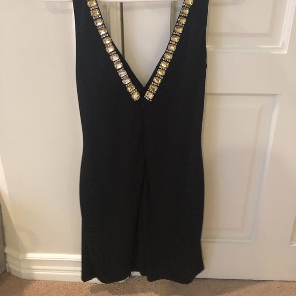 Posh Black Embellished V Neck Mini Dress - Picture 3 of 3